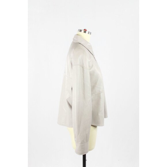 Aritzia BABATON Pelli Hip Opal Grey Vegan Leather Cropped Shirt Jacket, Size XS - Picture 2 of 15
